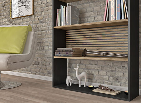 Nova Zebra 7 Bölmeli Kitaplıklık - Minifiks - Wood Siyah  Atlantik Çam