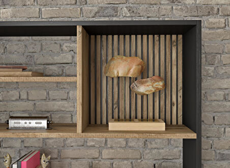 Nova Zebra 7 Bölmeli Kitaplıklık - Minifiks - Wood Siyah  Atlantik Çam