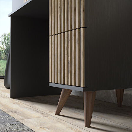 Nova Zebra Desen 2 Çekmeceli  Premium Çalışma Masası - Wood Siyah / Atlantik Çam
