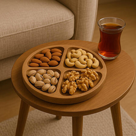 Saban Doğal Ahşap Çerezlik ve Kahvaltılık – 4 Bölmeli Sunum Tabağı  T9