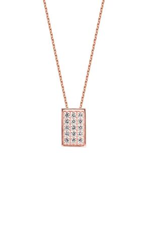 Swarovski Taşlı Dikdörtgen Model Gümüş Rose Zirconia Kolye