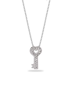 Swarovski Taşlı Kalbin Anahtarı Model Gümüş Zirconia Kolye