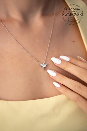 Swarovski Taşlı Yusufçuk Model Gümüş Zirconia Kolye