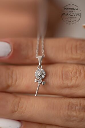 Swarovski Taşlı İğne Model Gümüş Zirconia Kolye