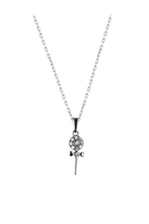 Swarovski Taşlı İğne Model Gümüş Zirconia Kolye
