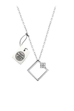 Swarovski Taşlı Kare Model Gümüş Zirconia Kolye