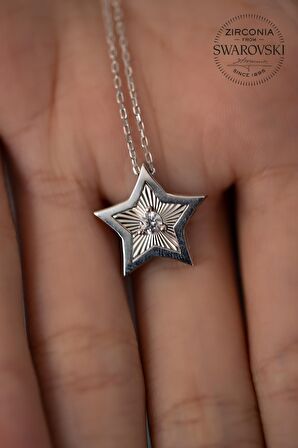Swarovski Taşlı Yıldız Model Kristal Kesim Gümüş Zirconia Kolye