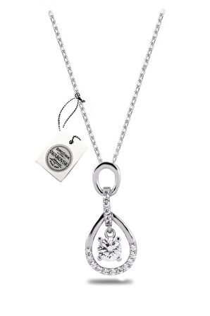 Swarovski Taşlı Damla Tektaş Model Gümüş Zirconia Kolye