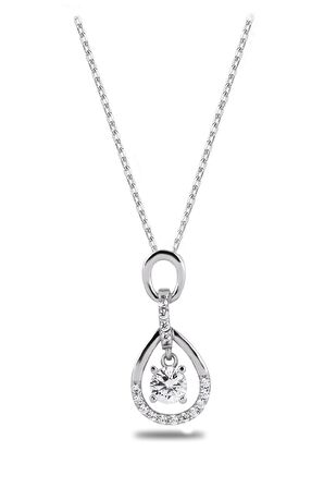 Swarovski Taşlı Damla Tektaş Model Gümüş Zirconia Kolye