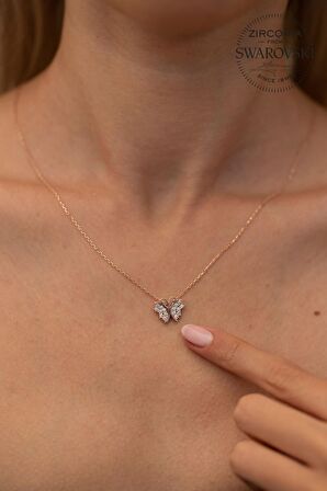 Swarovski Taşlı Kelebek Model Rose Kaplama Gümüş Zirconia Kolye