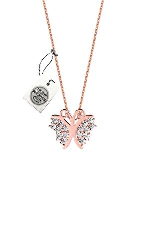 Swarovski Taşlı Kelebek Model Rose Kaplama Gümüş Zirconia Kolye