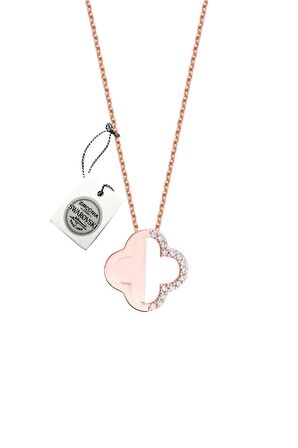 Swarovski Taşlı Yonca Model Rose Kaplama Gümüş Zirconia Kolye