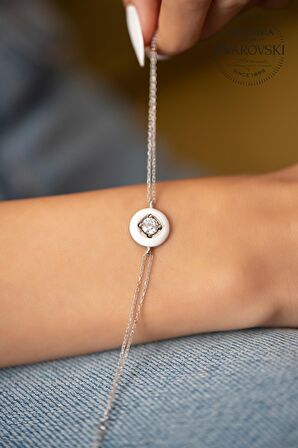 Swarovski Taşlı Yuvarlak Model Gümüş Zirconia Bileklik