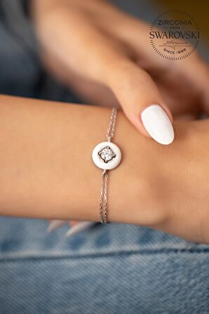 Swarovski Taşlı Yuvarlak Model Gümüş Zirconia Bileklik