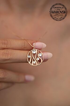Swarovski Taşlı Sarmaşık Model Rose Kaplama Gümüş Crystal Kolye