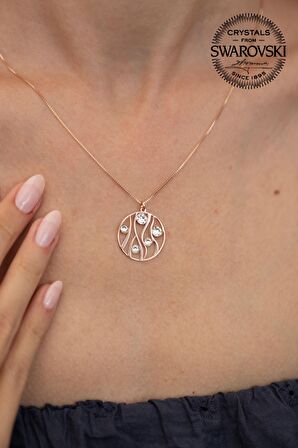 Swarovski Taşlı Sarmaşık Model Rose Kaplama Gümüş Crystal Kolye