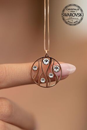 Swarovski Taşlı Sarmaşık Model Rose Kaplama Gümüş Crystal Kolye