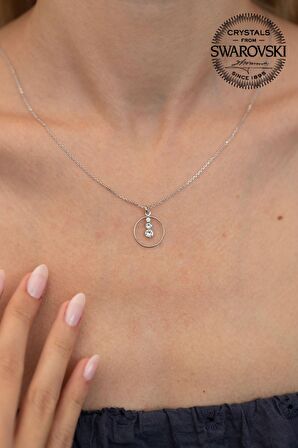 Swarovski Taşlı Halka Üç Taşlı Model Rose Kaplama Gümüş Crystal Kolye