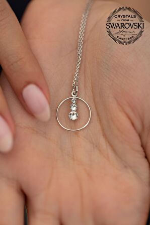 Swarovski Taşlı Halka Üç Taşlı Model Rose Kaplama Gümüş Crystal Kolye