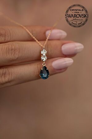 Swarovski Taşlı Damla Model Rose Kaplama Gümüş Crystal Kolye