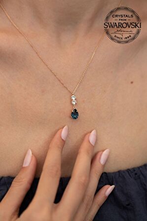 Swarovski Taşlı Damla Model Rose Kaplama Gümüş Crystal Kolye