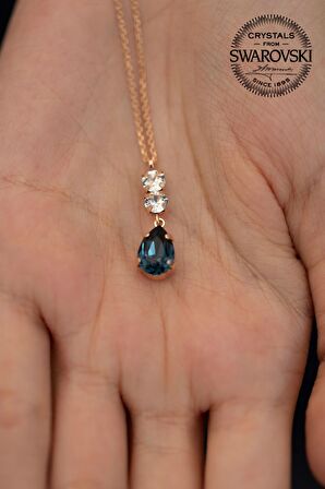 Swarovski Taşlı Damla Model Rose Kaplama Gümüş Crystal Kolye