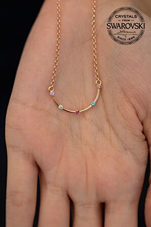 Swarovski Taşlı Mix Model Rose Kaplama Gümüş Crystal Kolye
