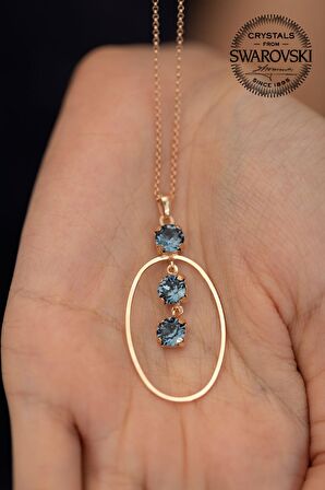 Swarovski Taşlı Oval Model Rose Kaplama Gümüş Crystal Kolye