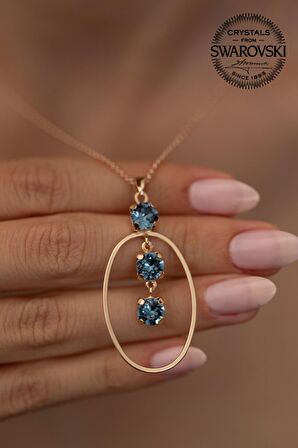 Swarovski Taşlı Oval Model Rose Kaplama Gümüş Crystal Kolye