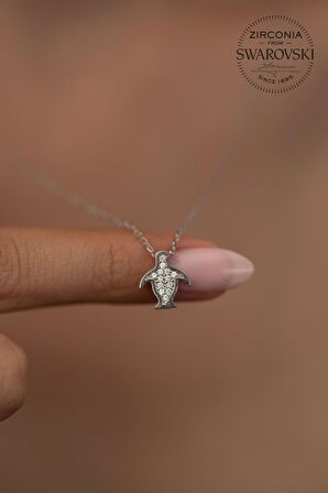 Swarovski Taşlı Penguen Model Gümüş Zirconia Kolye