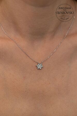 Swarovski Taşlı Altı Köşeli Yıldız Model Gümüş Zirconia Kolye