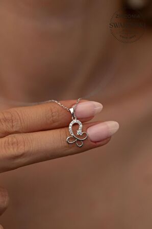 Swarovski Taşlı Kelebek Model Gümüş Zirconia Kolye