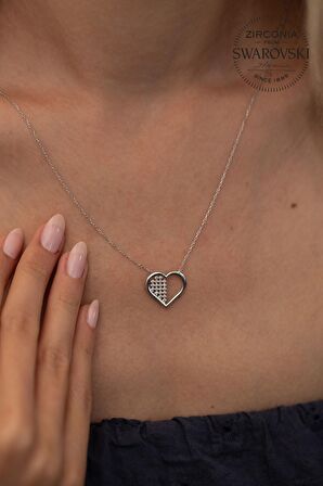 Swarovski Taşlı Kalp Model Gümüş Zirconia Kolye
