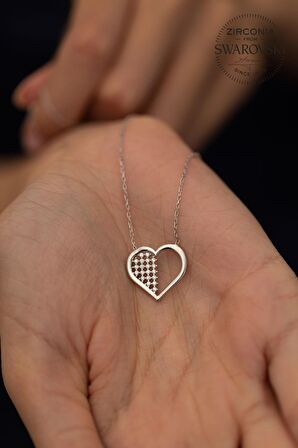 Swarovski Taşlı Kalp Model Gümüş Zirconia Kolye