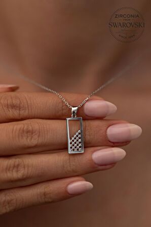 Swarovski Taşlı Dikdörtgen Model Gümüş Zirconia Kolye