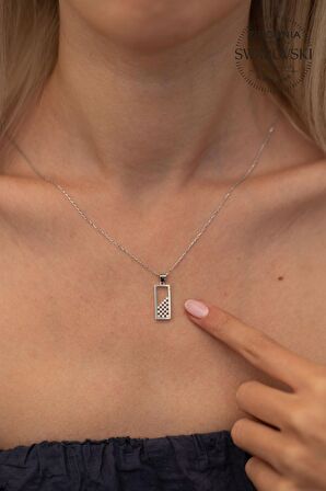 Swarovski Taşlı Dikdörtgen Model Gümüş Zirconia Kolye