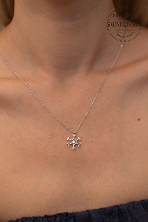 Swarovski Taşlı Kar Tanesi Model Gümüş Zirconia Kolye