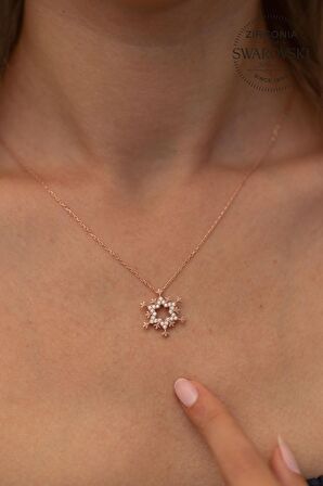 Swarovski Taşlı Kar Tanesi Model Rose Kaplama Gümüş Zirconia Kolye