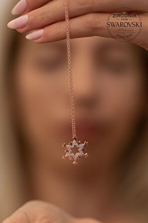 Swarovski Taşlı Kar Tanesi Model Rose Kaplama Gümüş Zirconia Kolye