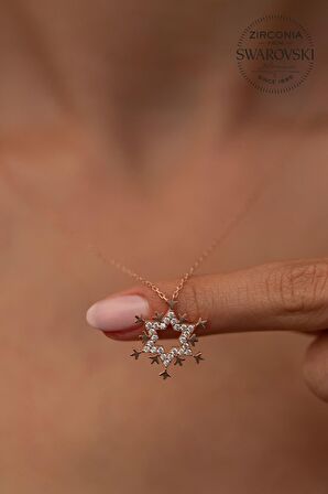 Swarovski Taşlı Kar Tanesi Model Rose Kaplama Gümüş Zirconia Kolye