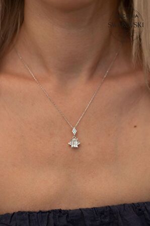 Swarovski Taşlı Baget Model Gümüş Zirconia Kolye