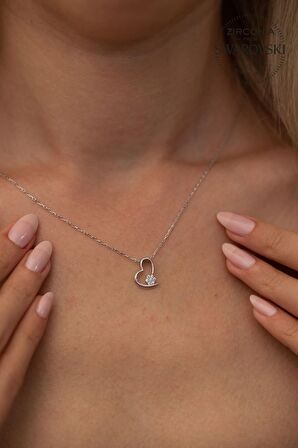 Swarovski Taşlı Kalp ve Papatya Model Gümüş Zirconia Kolye
