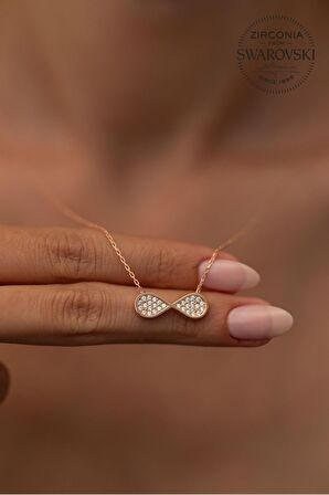 Swarovski Taşlı Sonsuzluk Model Rose Kaplama Gümüş Zirconia Kolye