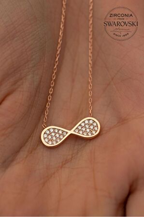 Swarovski Taşlı Sonsuzluk Model Rose Kaplama Gümüş Zirconia Kolye