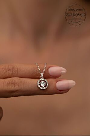 Swarovski Taşlı Yuvarlak Model Gümüş Zirconia Kolye