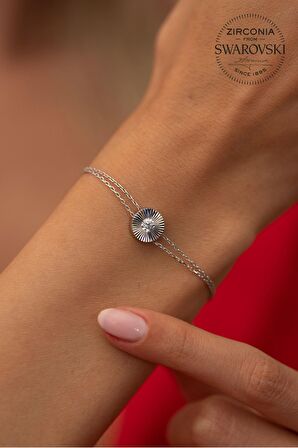 Swarovski Taşlı Yuvarlak ve Tektaş Model Rose Kaplama Gümüş Zirconia Bileklik