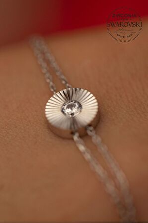 Swarovski Taşlı Yuvarlak ve Tektaş Model Rose Kaplama Gümüş Zirconia Bileklik