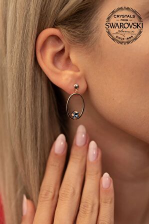 Swarovski Taşlı Oval Model Rose Kaplama Gümüş Crystal Küpe
