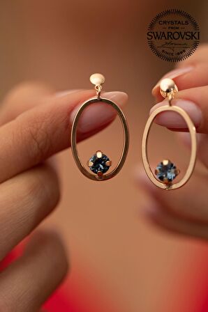 Swarovski Taşlı Oval Model Rose Kaplama Gümüş Crystal Küpe