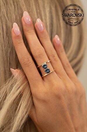 Swarovski Taşlı İki Taş Model Rose Kaplama Gümüş Crystal Yüzük